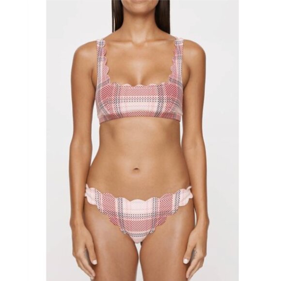 Marysia Pink Plaid Palm Springs Scallop Edge Bikini Swim Top S NWOT - Picture 2 of 8